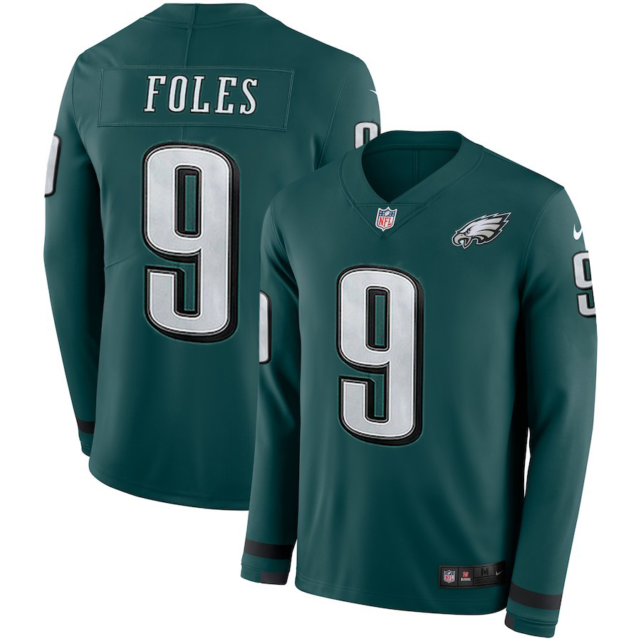 Men Philadelphia Eagles #9 Foles green Limited NFL Nike Therma Long Sleeve Jersey->philadelphia eagles->NFL Jersey